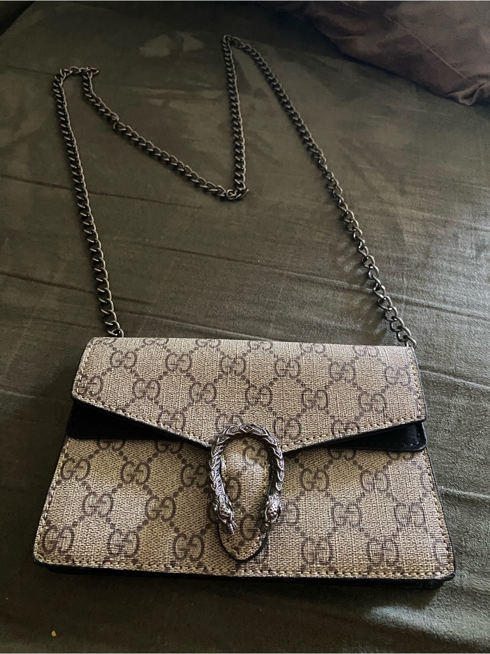 Beige Monogram Crossbody Bag with Silver Hardware